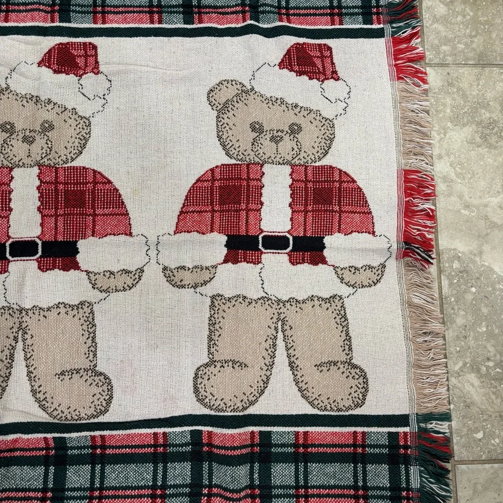 Crown Crafts Christmas Teddy Bears Woven Throw‎ Blanket Cotton Made in USA
